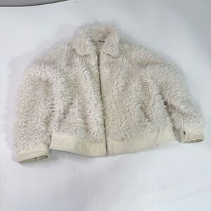 BCBGeneration Jacket Womens XL Faux Fur Sherpa White Cream Outerwear Full Zip
